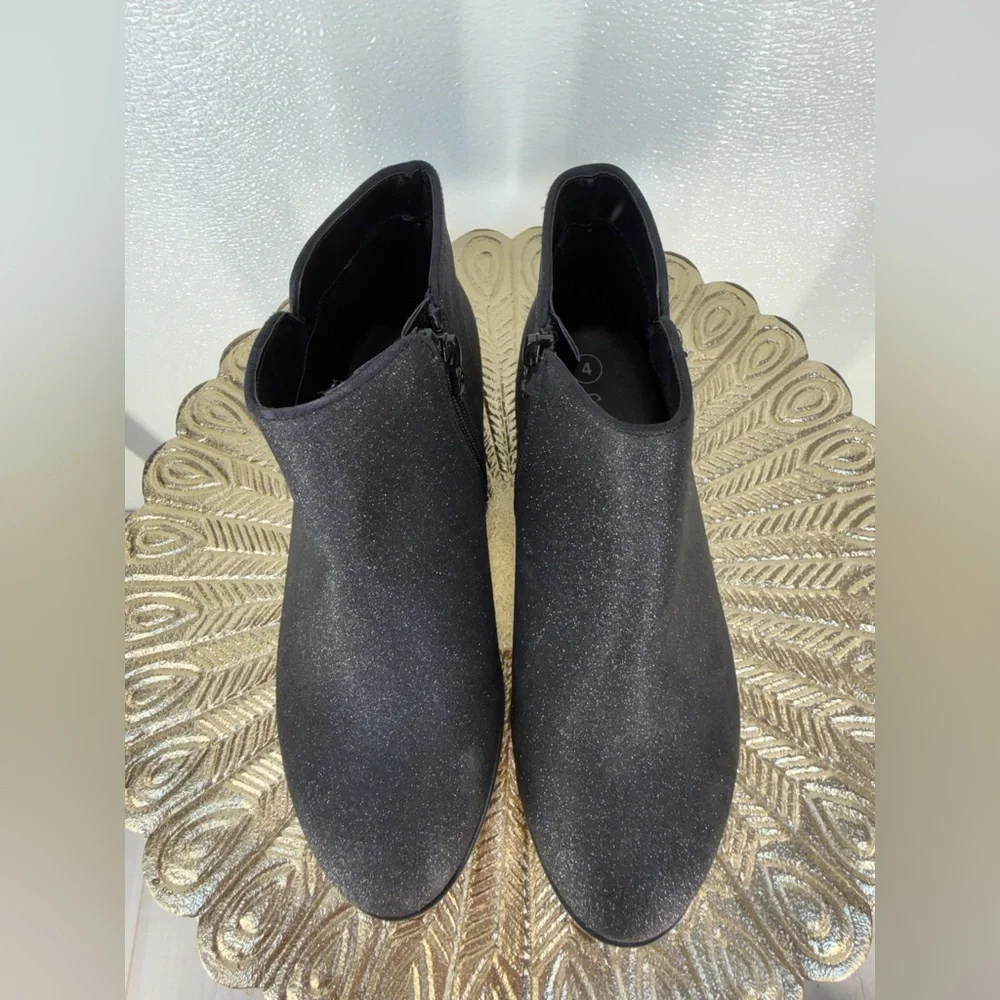 Cat & Jack Girls Black Glitter Ankle Boots‎ Size 4 | Zip Side Sparkle Booties